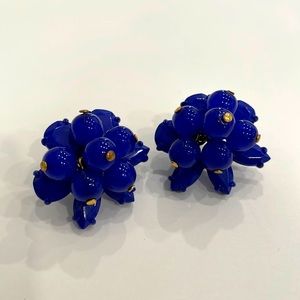 Beaded floral post back earrings from J.Crew. Cobalt.